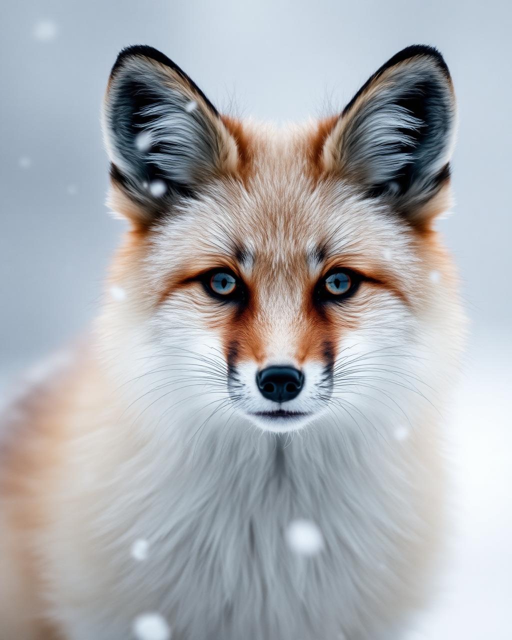 A fox in falling snow